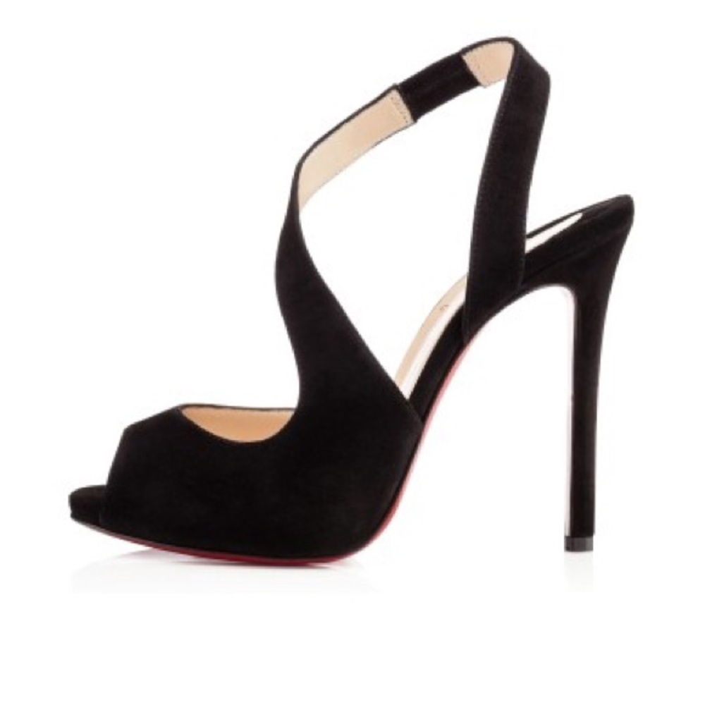 Christian Louboutin Black Suede Peep-Toe Crisscross Slingback Pumps